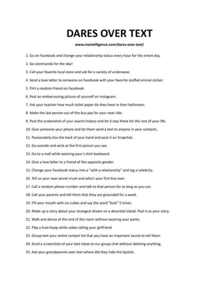 31 Dares Over Text The One List You Need For Exciting Fun