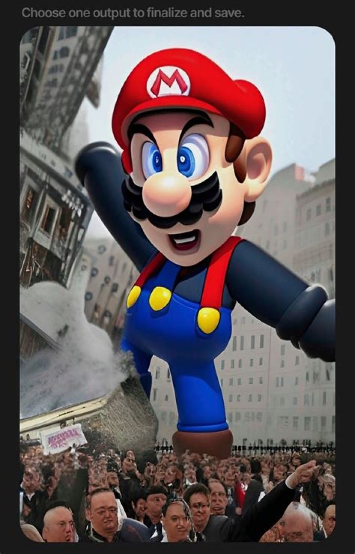 A giant Mario walks toward the screen in the DS game New Super Mario Bros.