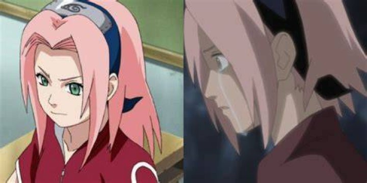 A split image features Sakura and Sasuke in Naruto Shippuden and a family photo of Sasuke, Sakura, and Sarada in Boruto