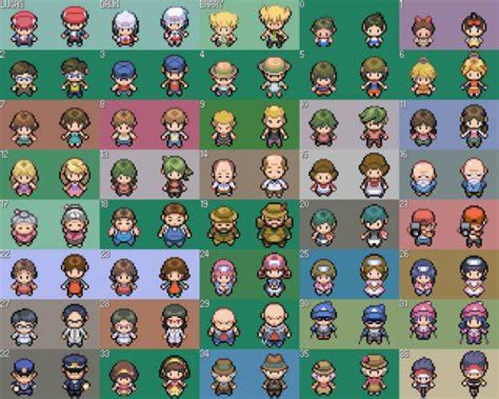 All nine playable character sprites from Shredder's Revenge, including the two newest coming in the Dimension Shellshock DLC, Karai and Miyamoto Usagi, who are on the far right of the image. Each sprite has its own distinctly colored vertical column extending from the top to the bottom of the image.