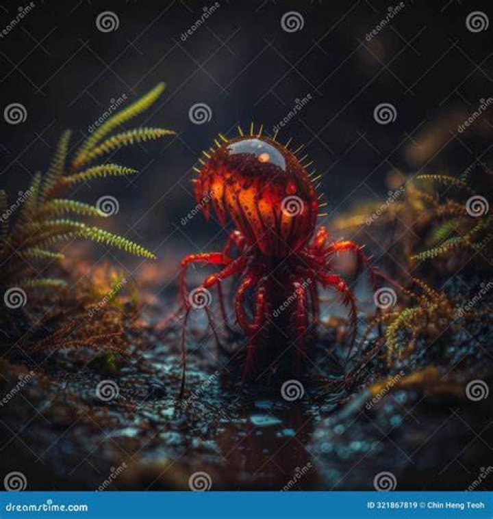 An insect-like creature with red and gold spikes stands menacingly.
