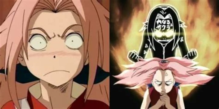 Angry Sakura punching Naruto in the Naruto anime