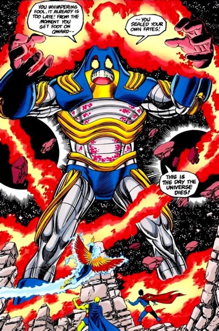 Anti-Monitor attacks in DC Comics.
