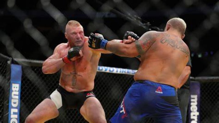 Brock Lesnar and Mark Hunt at UFC 200. Photo / Getty