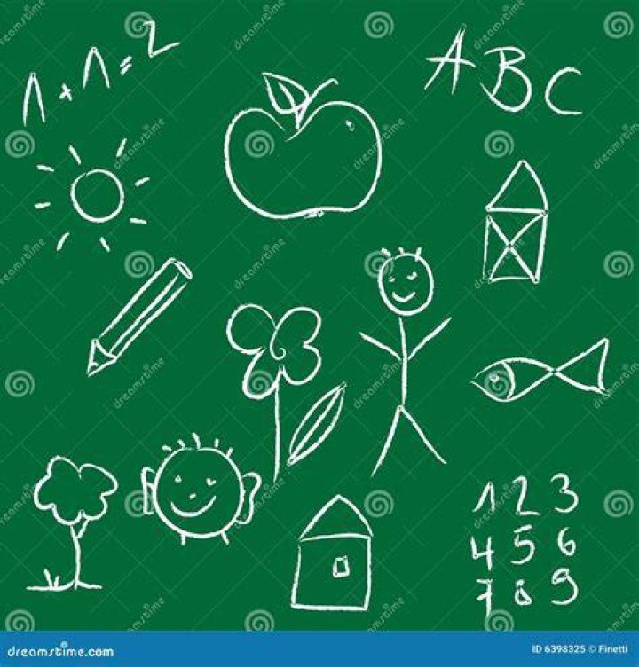 child drawing on green chalkboard