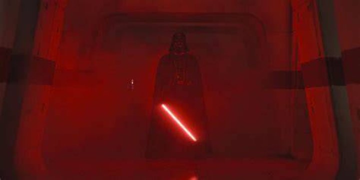Darth Vader igniting his lightsaber in the hallway if Rogue One A Star Wars Story