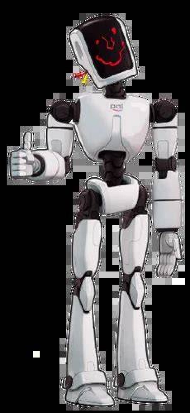 Eric and Deborahbot from Mitchells Vs. The Machines Talking to one another and smiling