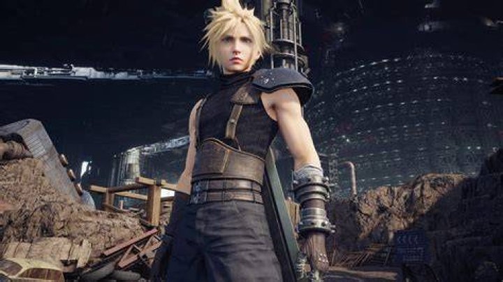 Final Fantasy 7 Remake's Aerith on the left and Cloud on the right. Between them, in the distance, is Sephiroth standing among flames.