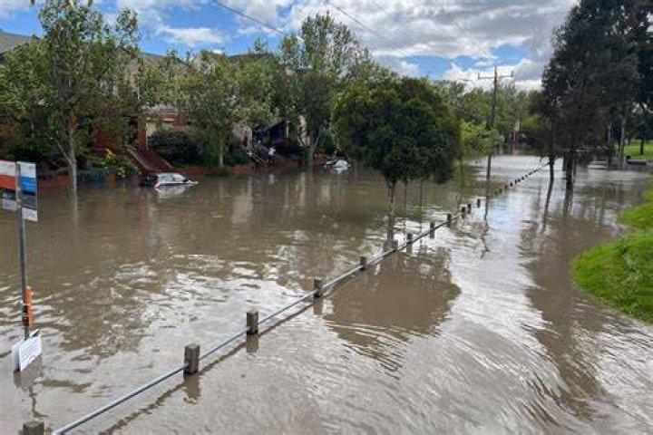 Floodwaters near Melbourne's Flemington Racecourse. Photo / Nine News