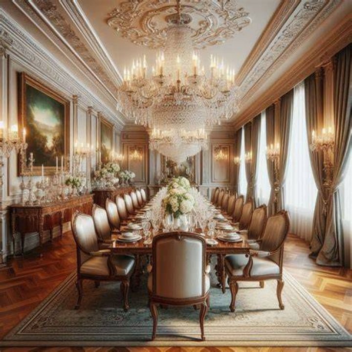 Formal dining room with glimpse of kitchen
