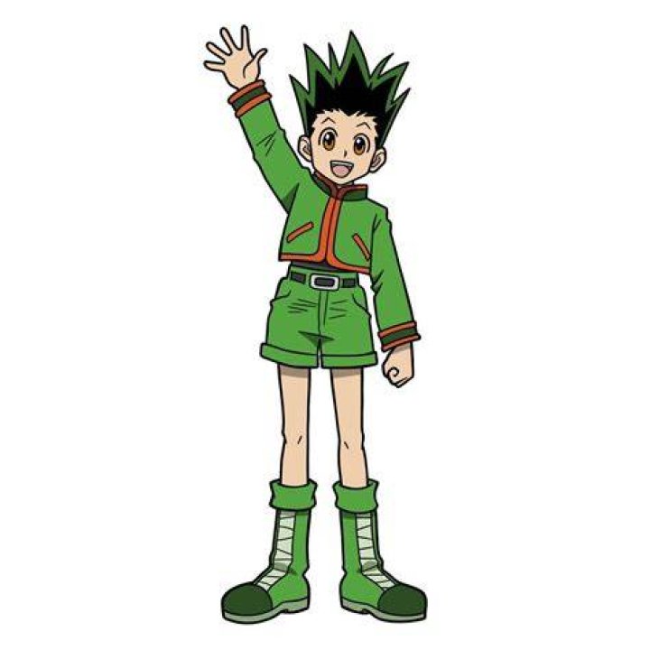 Gon Freecss and a young boy talking to a long-haired man in Hunter x Hunter