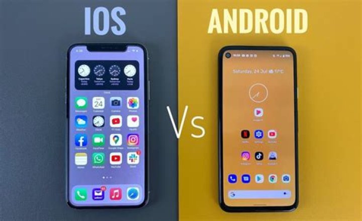 iPhone and Android phone over a map background