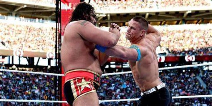 John Cena v Rusev in a flag match Cropped