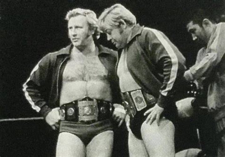 Nick Bockwinkel and Ray Stevens with the AWA Tag Team Championship