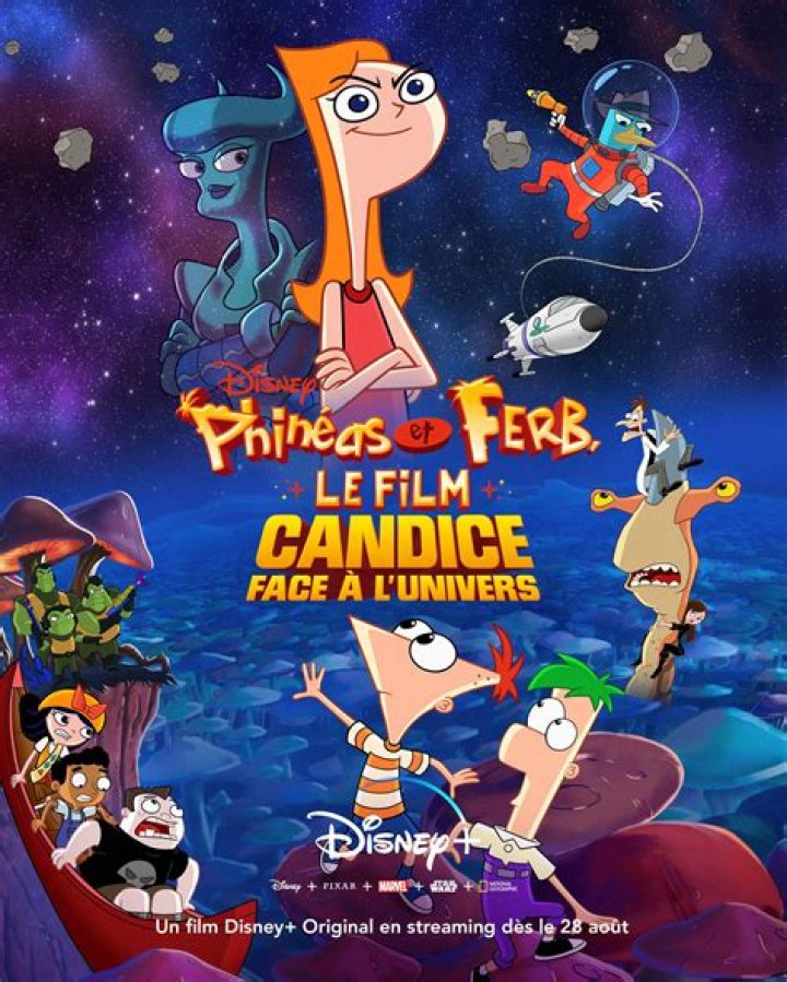 Phineas and Ferb against a vibrant background