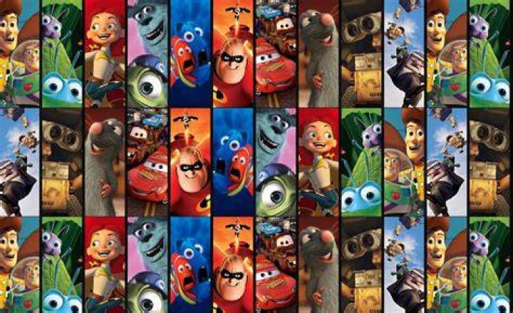 Pixar Movies Without Sequels Collage with Heimlich from A Bug's Life, Merida from Brave and Wall-E