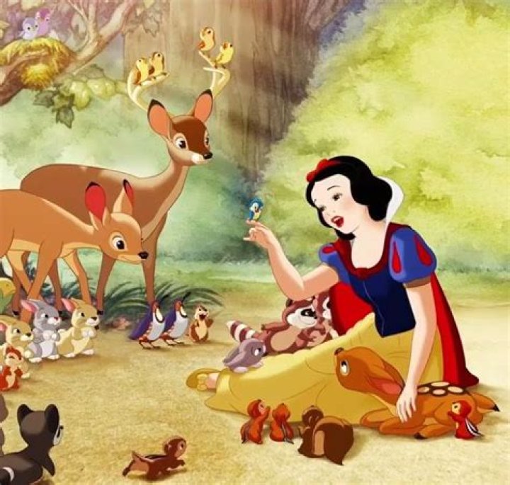 Snow White with the animals in the forest