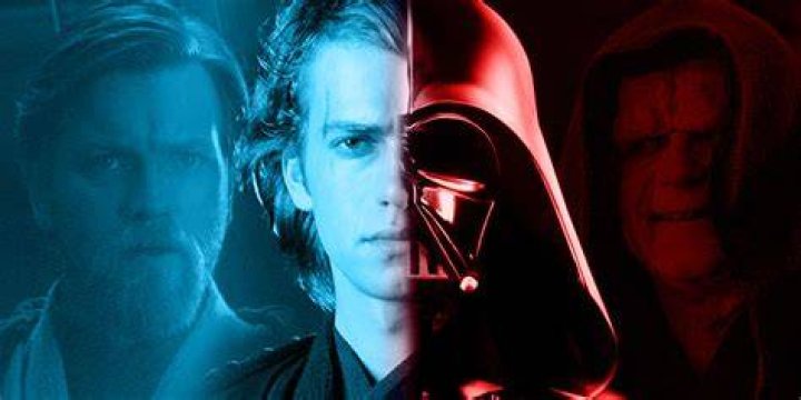 Split image of Anakin in Revenge of the Sith, Luke in Star Wars, and Han in The Force Awakens