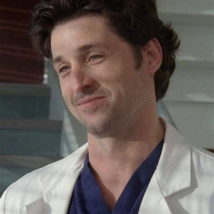 Split images of Derek Shepherd looking sad and Derek hugging Meredith